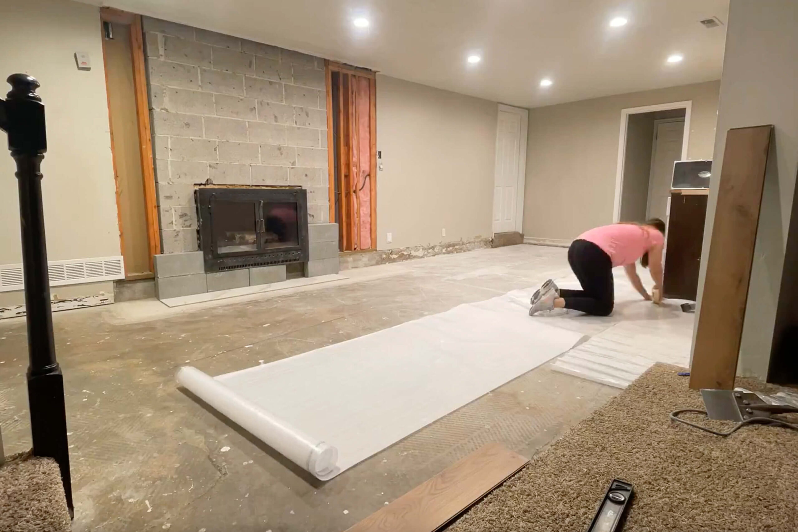 Using an underlayment underneath laminate flooring in a kitchen.